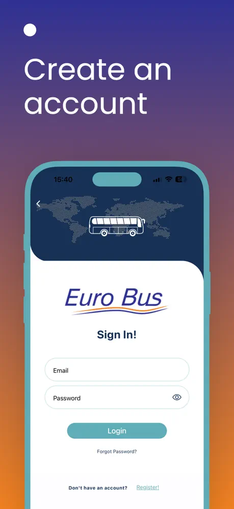 EuroBus mobile app account sign in screen